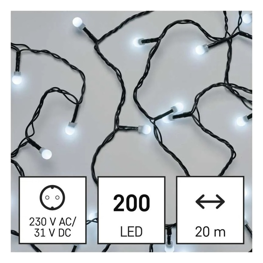 Guirnalda navideña LED 200xLED/8 funciones 20m IP44 blanco frío