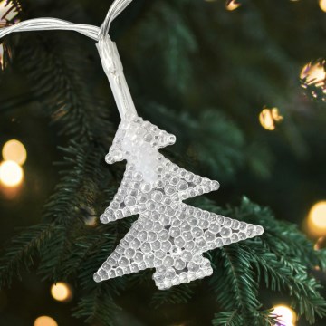 Guirnalda navideña LED para exterior, 20 LEDs, funciona con 2 pilas AA, 2,2 m, IP44, multicolor, con pequeños adornos en forma de árbol