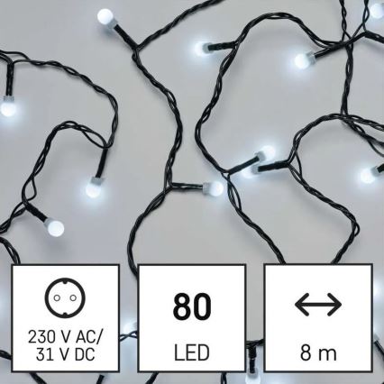Guirnalda navideña LED para exterior, 80 LEDs, 8 funciones, 13 m, blanco frío, IP44