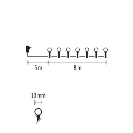 Guirnalda navideña LED para exterior, 80 LEDs, 8 funciones, 13 m, blanco frío, IP44