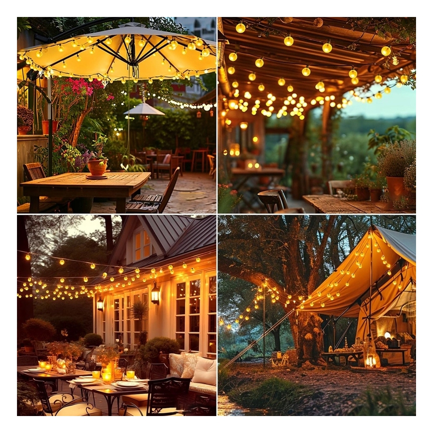 Guirnalda solar decorativa LED, 50 LEDs / 8 funciones, 500 mAh, 9,5 m, IP67, blanco cálido