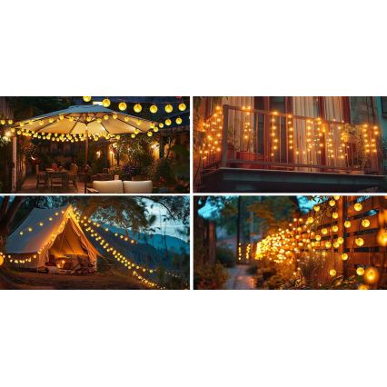 Guirnalda solar decorativa LED, 50 LEDs / 8 funciones, 500 mAh, 9,5 m, IP67, blanco cálido