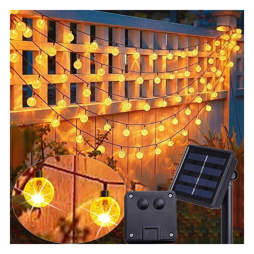 Guirnalda solar decorativa LED, 50 LEDs / 8 funciones, 500 mAh, 9,5 m, IP67, blanco cálido