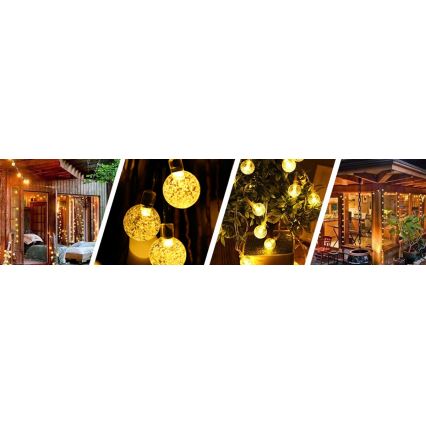 Guirnalda solar decorativa LED, 50 LEDs / 8 funciones, 500 mAh, 9,5 m, IP67, blanco cálido