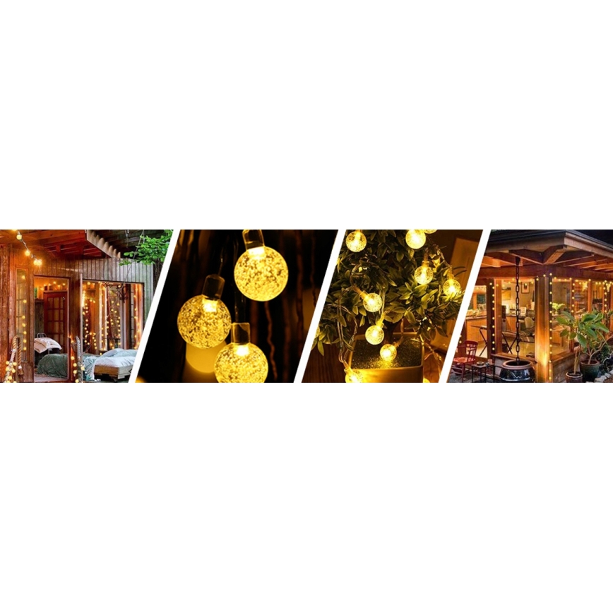 Guirnalda solar decorativa LED, 50 LEDs / 8 funciones, 500 mAh, 9,5 m, IP67, blanco cálido