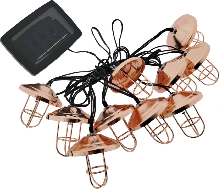 Guirnalda solar LED 10 LEDs, 1,2 V, 300 mAh, 3,8 m, IP44, color cobre
