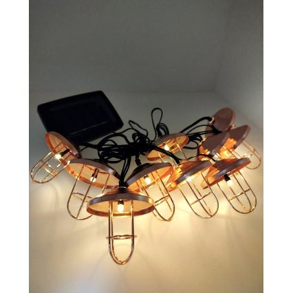 Guirnalda solar LED 10 LEDs, 1,2 V, 300 mAh, 3,8 m, IP44, color cobre