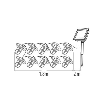 Guirnalda solar LED 10 LEDs, 1,2 V, 300 mAh, 3,8 m, IP44, color cobre