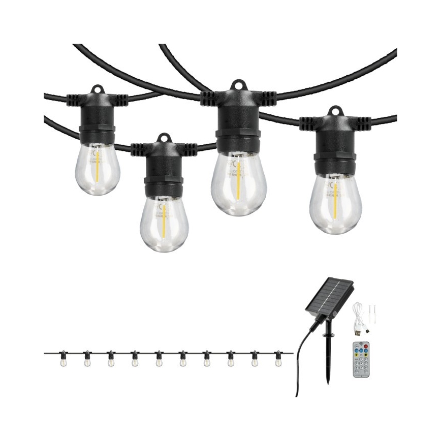 Guirnalda decorativa solar LED regulable STARLIGHT NEO 10xE27/3,7V 2700K IP54 1200 mAh 11,5m + mando a distancia