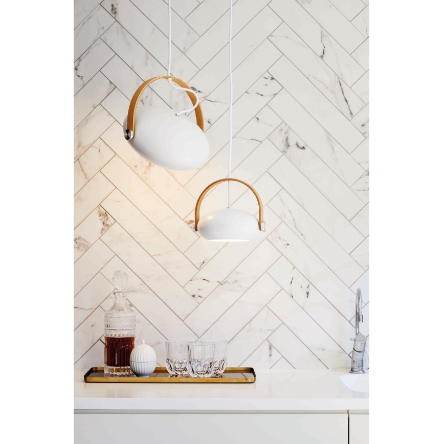 Halo Design 734337 - Lámpara colgante con cable DC 1xE27/40W/230V diámetro 26 cm blanco/roble