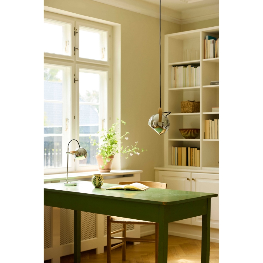 Halo Design 734443 - Lámpara colgante con cable DC 1xE27/40W/230V Ø 18 cm cromo brillante/roble