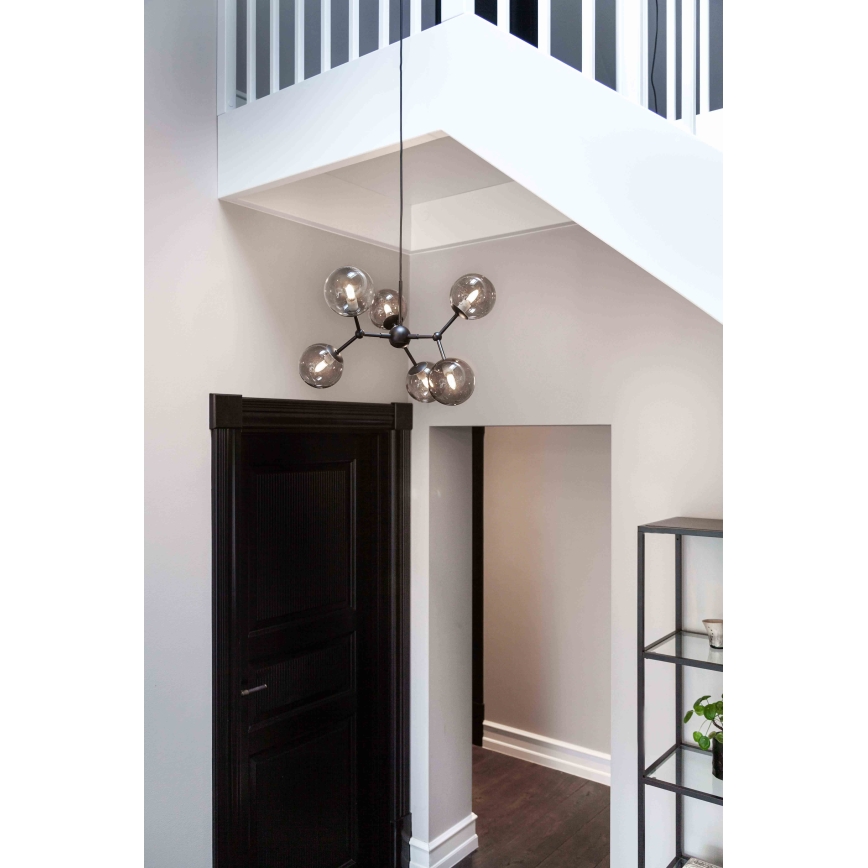 Halo Design 738823 - Lámpara colgante ATOM con cable 6xG9/28W/230V, diámetro 57 cm, negro/ahumado