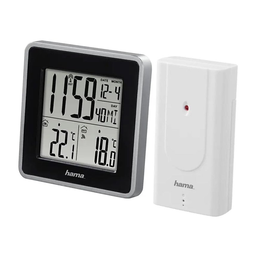 Hama - Estacion meteorologica con pantalla LCD y despertador 2xAA + 2xAA negro/gris