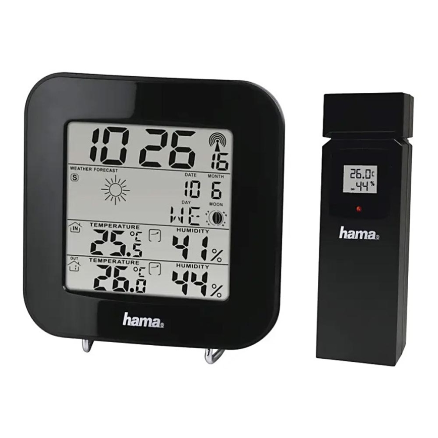 Hama - Estacion meteorologica con pantalla LCD y despertador 2xAA + 2xAAA negro