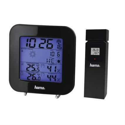 Hama - Estacion meteorologica con pantalla LCD y despertador 2xAA + 2xAAA negro
