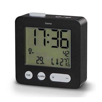 Hama - Reloj despertador con pantalla LCD y termómetro 2xAAA negro