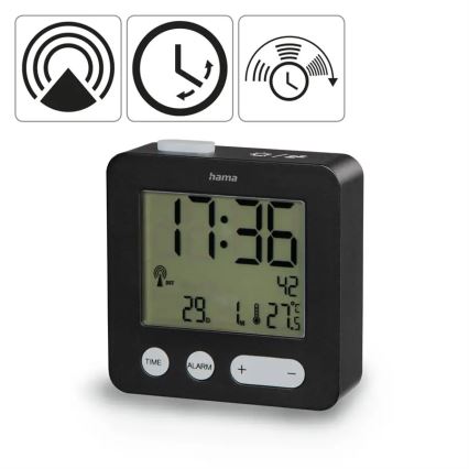 Hama - Reloj despertador con pantalla LCD y termómetro 2xAAA negro