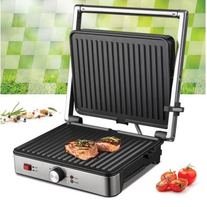 Heinner HEG-K2000SS - Parrilla de contacto 2000W/230V cromado mate/negro