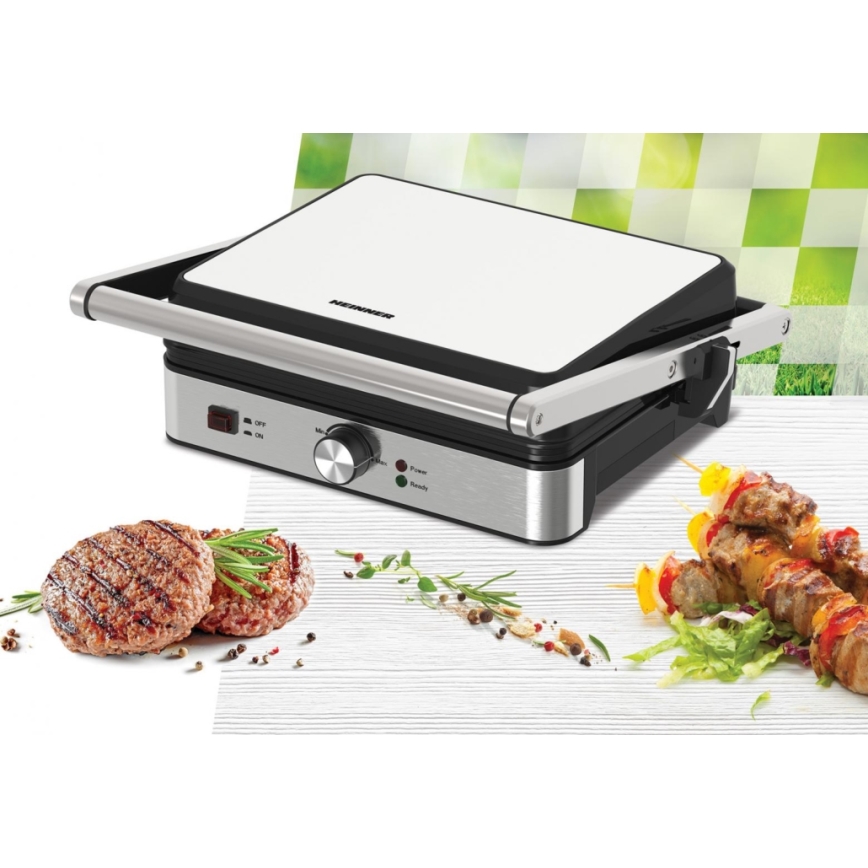 Heinner HEG-K2000SS - Parrilla de contacto 2000W/230V cromado mate/negro