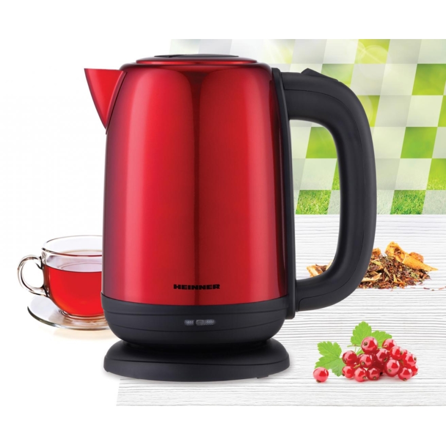 Heinner HEK-2200RDSS - Hervidor eléctrico 1,7 l 2200 W/230 V rojo/negro