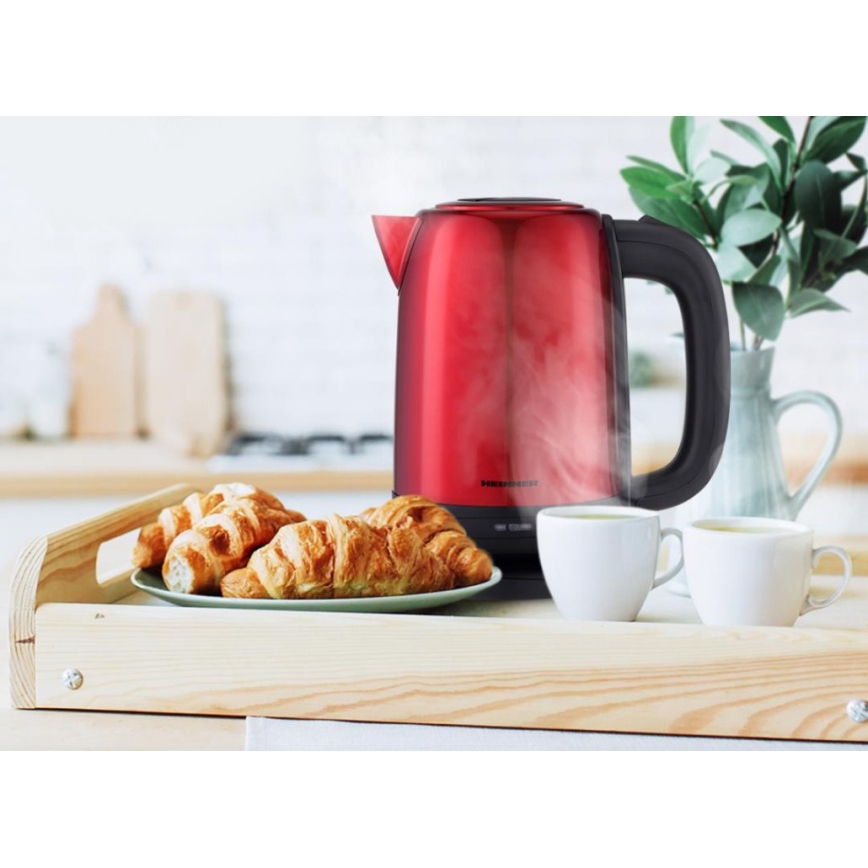 Heinner HEK-2200RDSS - Hervidor eléctrico 1,7 l 2200 W/230 V rojo/negro