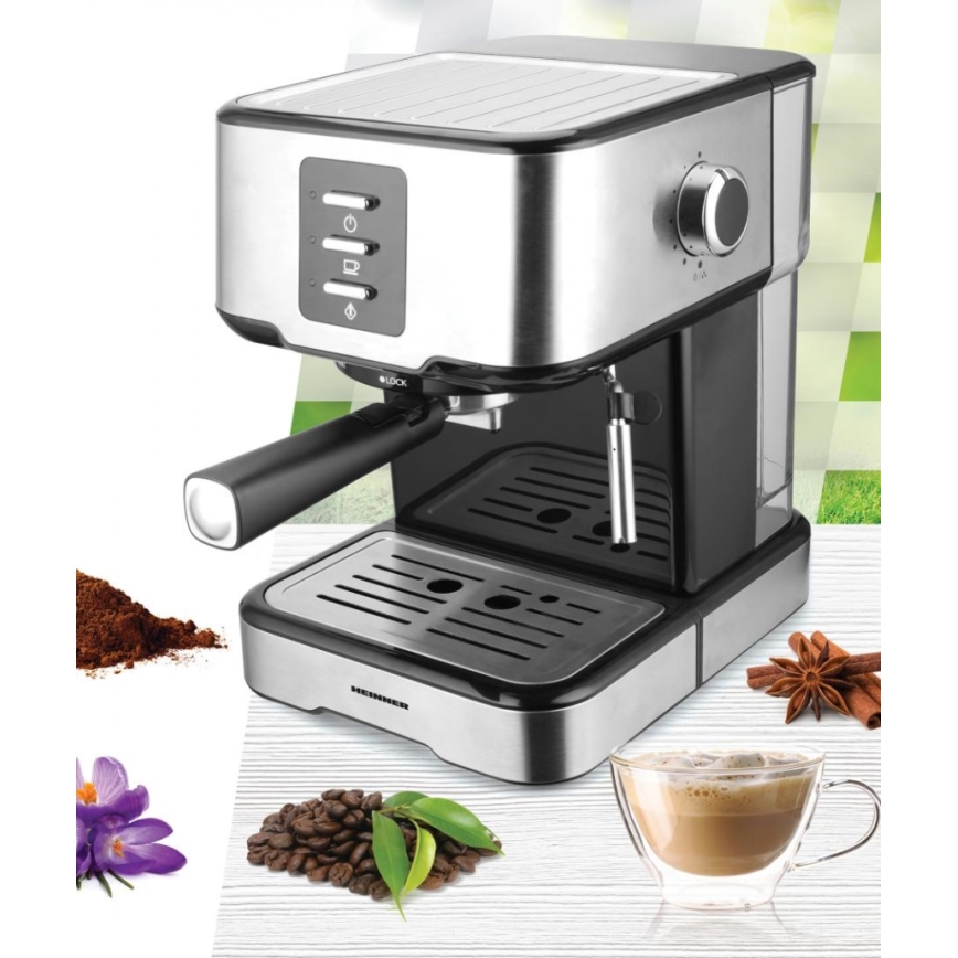 Heinner HEM-850IXBK - Cafetera espresso de palanca 850 W/230 V acero inoxidable/negro