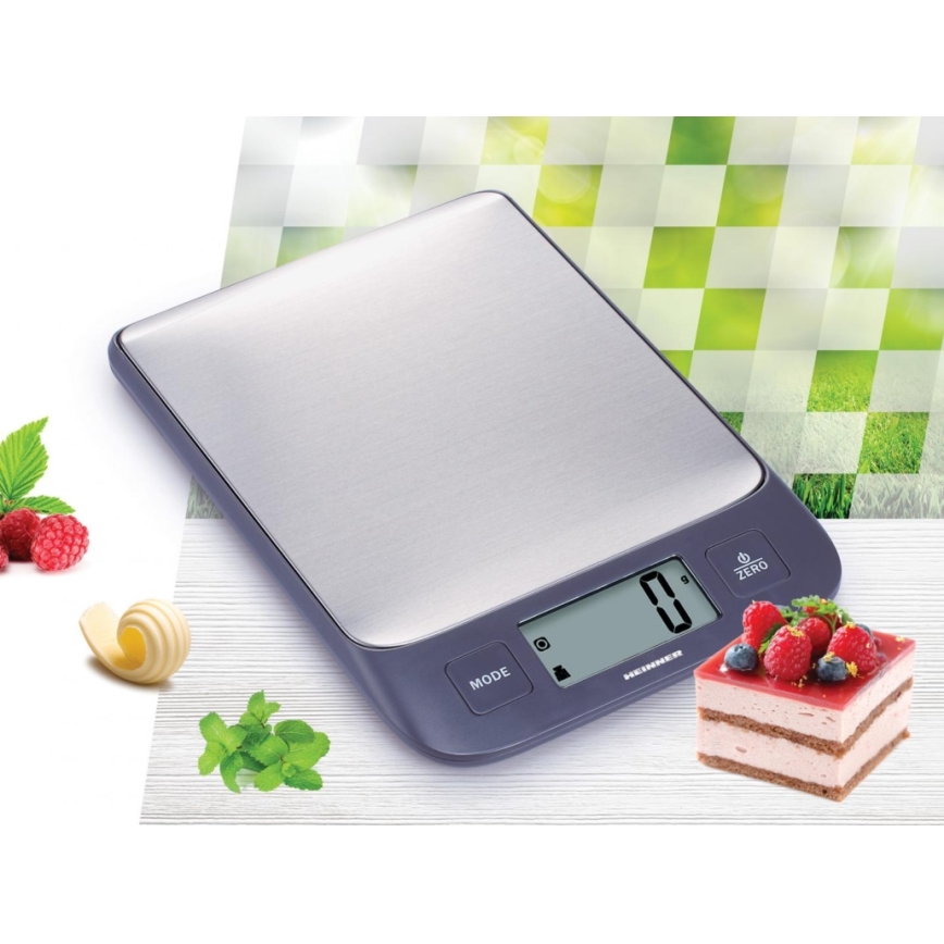 Heinner HKS-5IXBK - Báscula de cocina digital 2xAAA gris/cromo mate