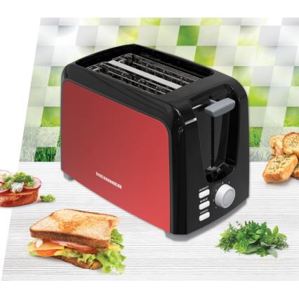 Heinner HTP-700BKRD - Tostadora de 2 ranuras 700W/230V rojo/cromo mate