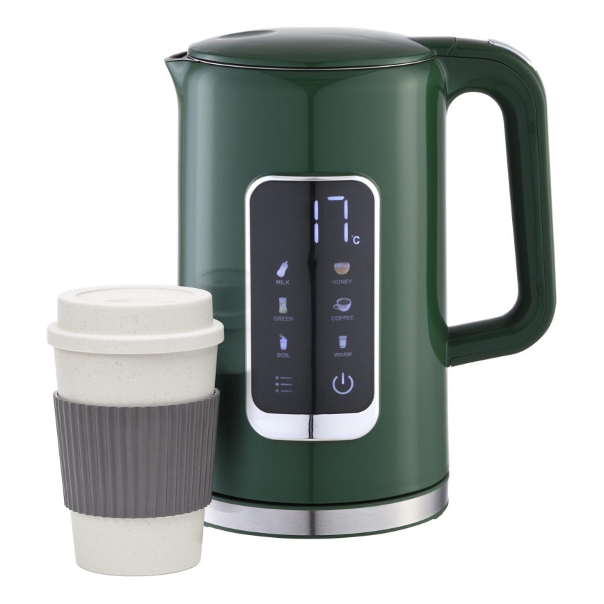 Hervidor con pantalla LCD 1,7 l 2200W/230V Verde + taza de viaje 450 ml