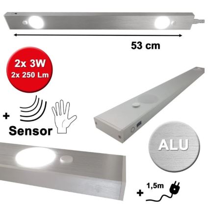 HiLite - Lámpara LED debajo del gabinete con sensor BERN 2xLED/3W/230V 4000K