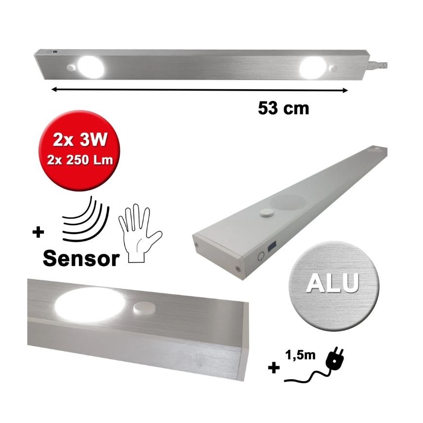 HiLite - Lámpara LED debajo del gabinete con sensor BERN 2xLED/3W/230V 4000K