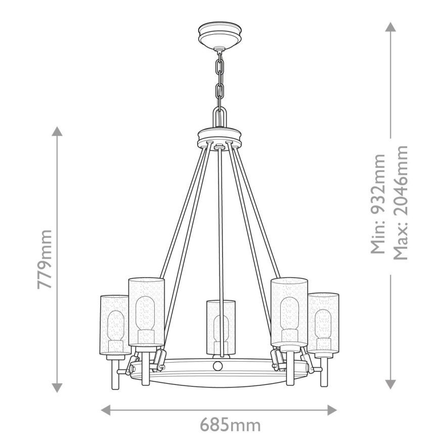 Hinkley - Lámpara colgante con cadena COLLIER 5xE27/40W/230V, diámetro 68,5 cm, negra