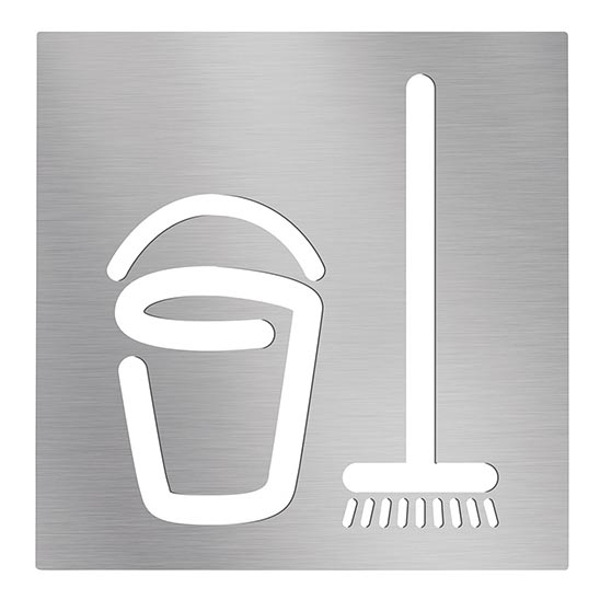 Icono Cuarto de limpieza 12 x 12 cm, acero inoxidable/plateado