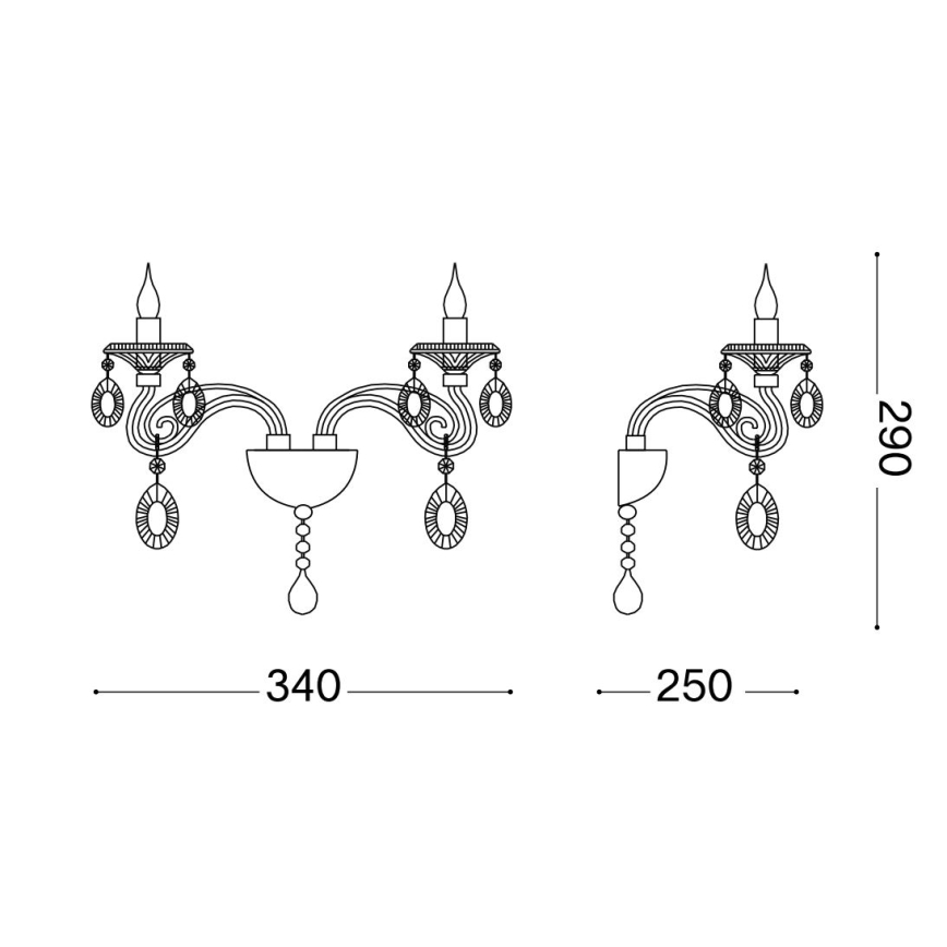 Ideal Lux - Aplique de cristal NEGRESCO 2xE14/28W/230V dorado