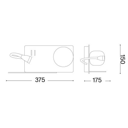 Ideal Lux - Aplique LED con flexible pequeño lámpara BOOK 1xG9/28W + LED/3W/230V USB negro