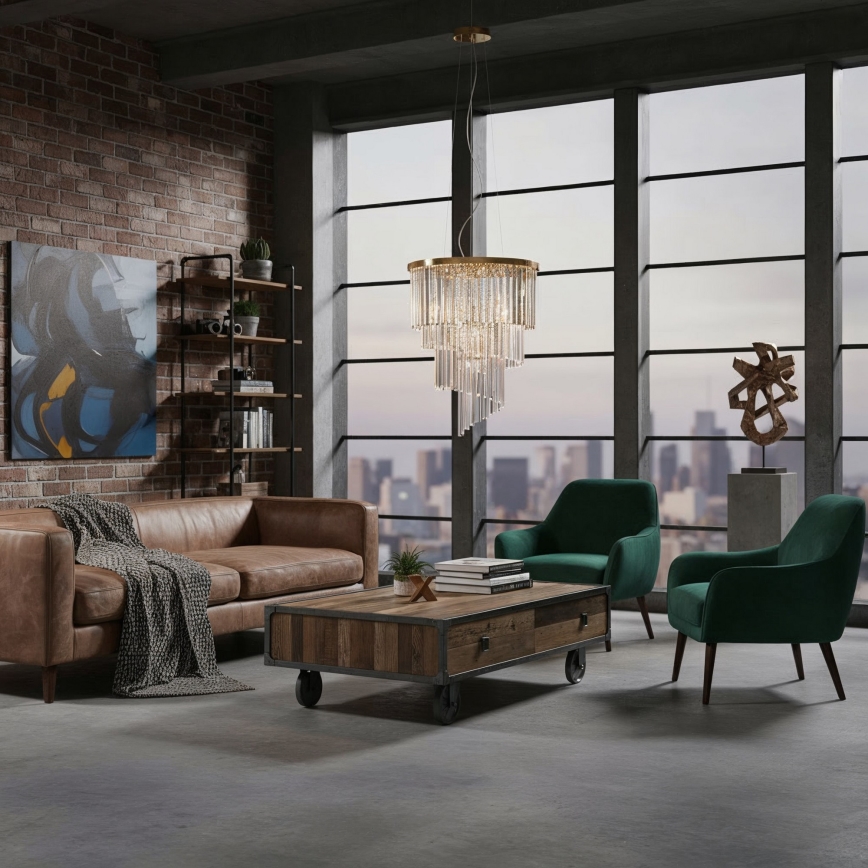 Ideal Lux - Araña de cristal CARLTON 12xE14/40W/230V diá. 50 cm dorado