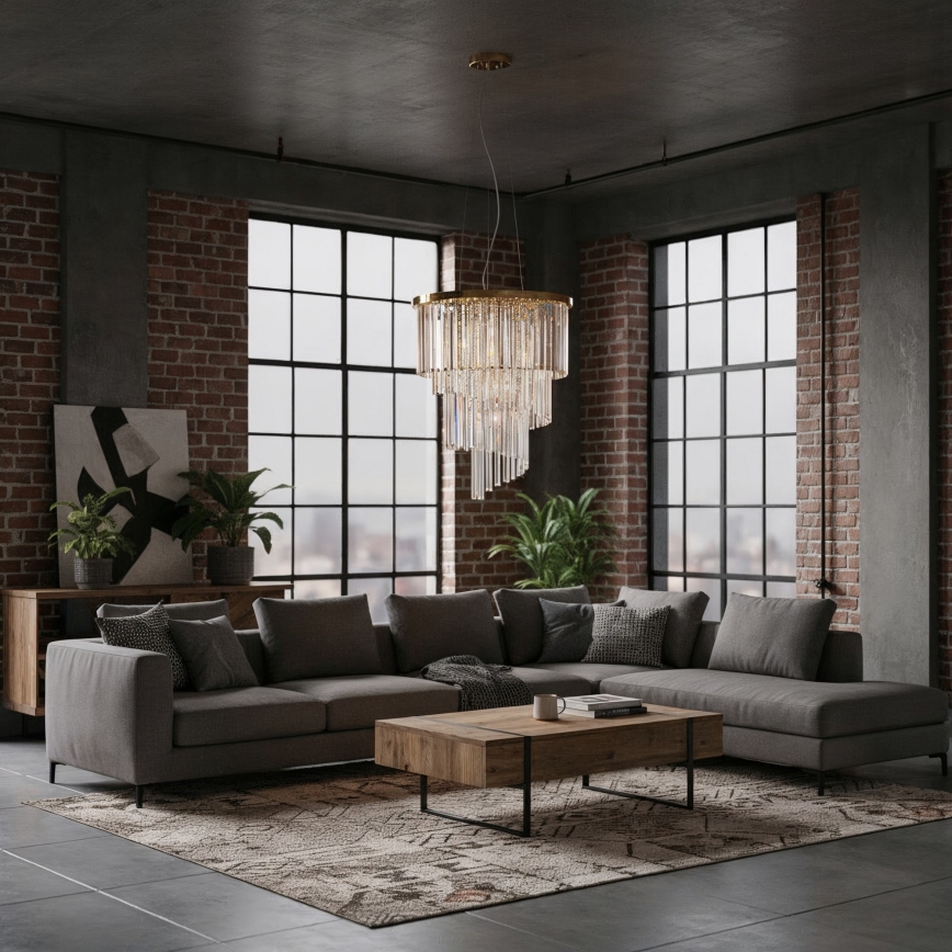 Ideal Lux - Araña de cristal CARLTON 12xE14/40W/230V diá. 50 cm dorado