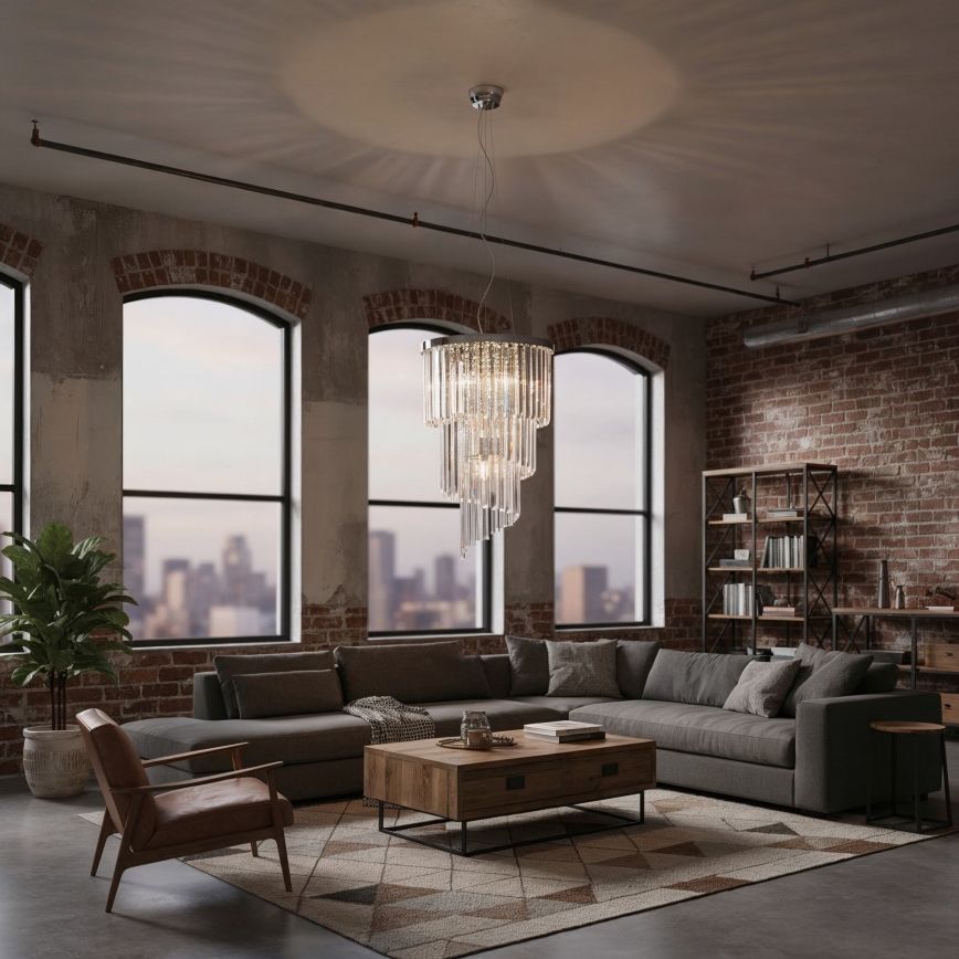 Ideal Lux - Araña de cristal CARLTON 8xE14/40W/230V diá. 40 cm cromo brillante