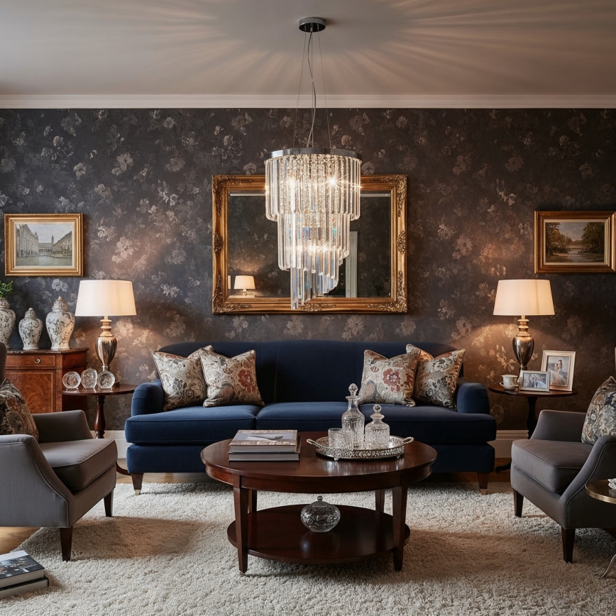 Ideal Lux - Araña de cristal CARLTON 8xE14/40W/230V diá. 40 cm cromo brillante