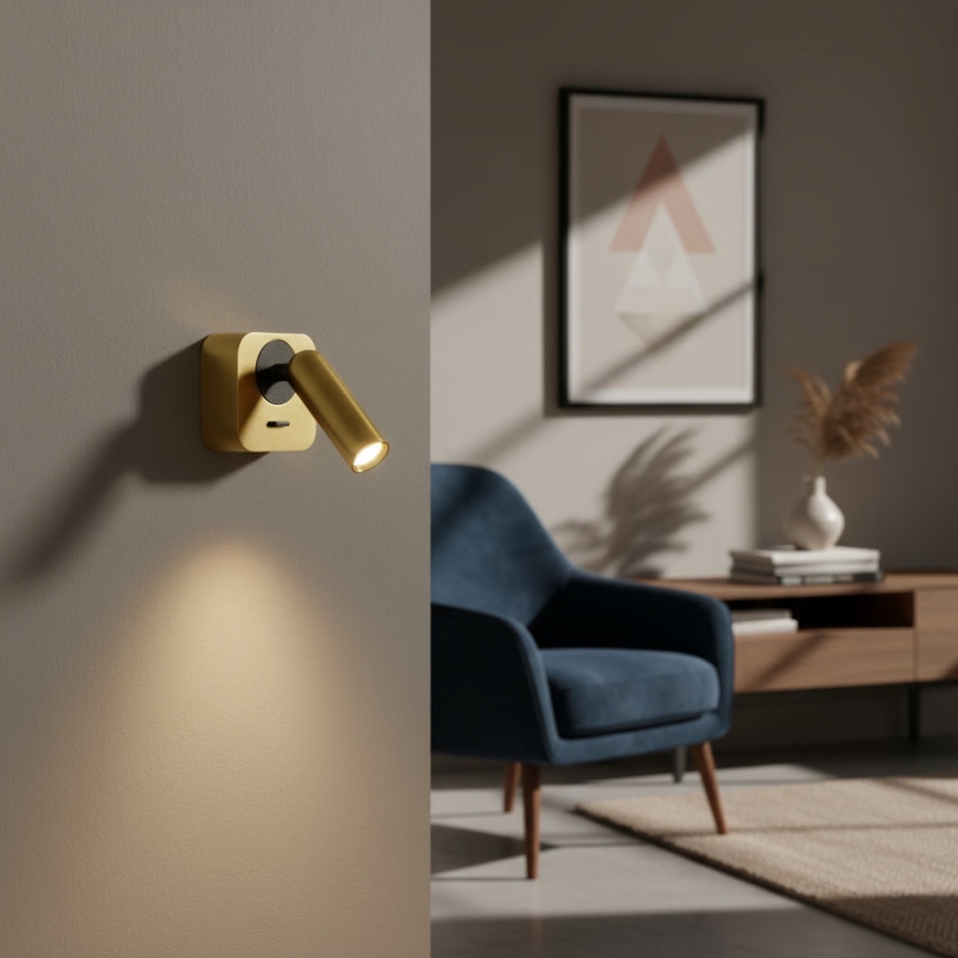 Ideal Lux - Foco LED de pared BEAN LED/3W/230V CRI 90 dorado