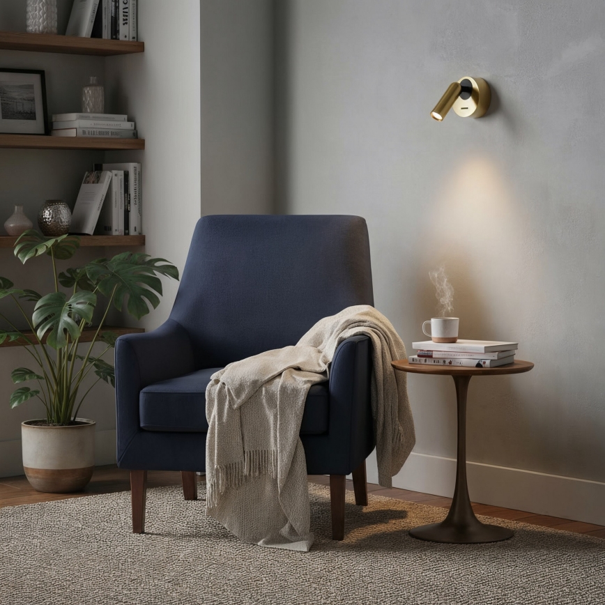 Ideal Lux - Foco LED de pared BEAN LED/3W/230V CRI 90 latón