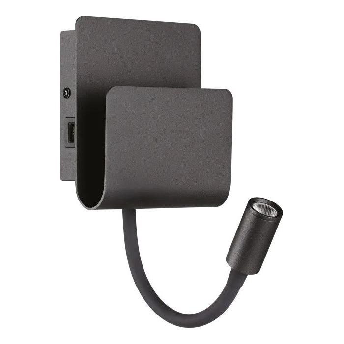 Ideal Lux - Foco LED de pared con una pequeña lámpara flexible PROBE LED/9,5W/230V USB CRI 90 negro