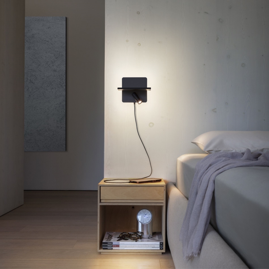 Ideal Lux - Foco LED de pared PIANO LED/10W/230V CRI 90 USB negro