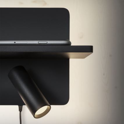 Ideal Lux - Foco LED de pared PIANO LED/10W/230V CRI 90 USB negro