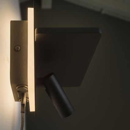 Ideal Lux - Foco LED de pared PIANO LED/10W/230V CRI 90 USB negro