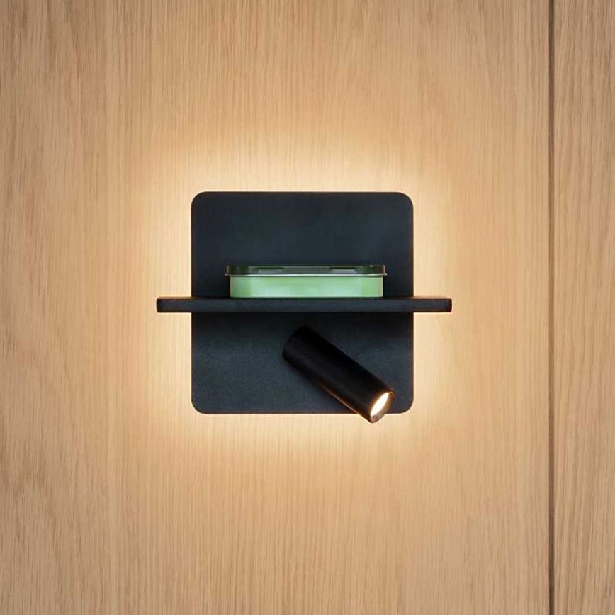 Ideal Lux - Foco LED de pared PIANO LED/11,5W/230V USB negro