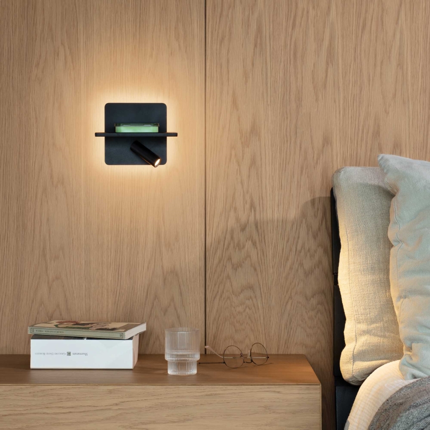 Ideal Lux - Foco LED de pared PIANO LED/11,5W/230V USB negro