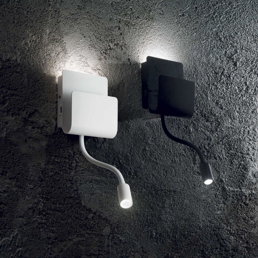 Ideal Lux - Foco LED de pared con una pequeña lámpara flexible PROBE LED/9,5W/230V USB CRI 90 blanco