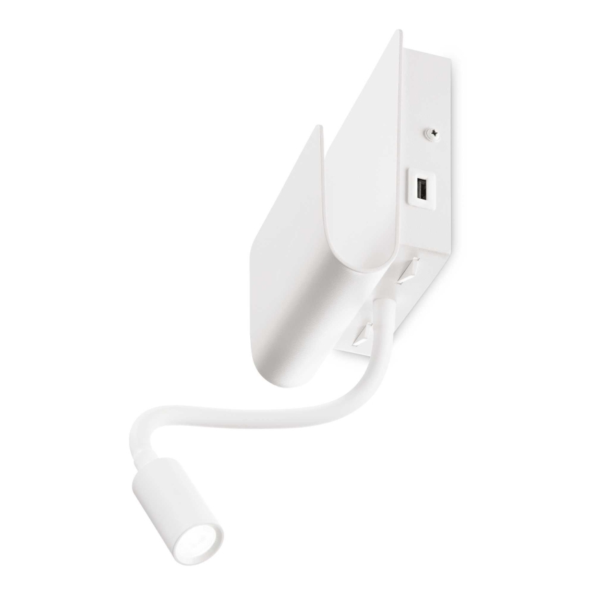 Ideal Lux - Foco LED de pared con una pequeña lámpara flexible PROBE LED/9,5W/230V USB CRI 90 blanco