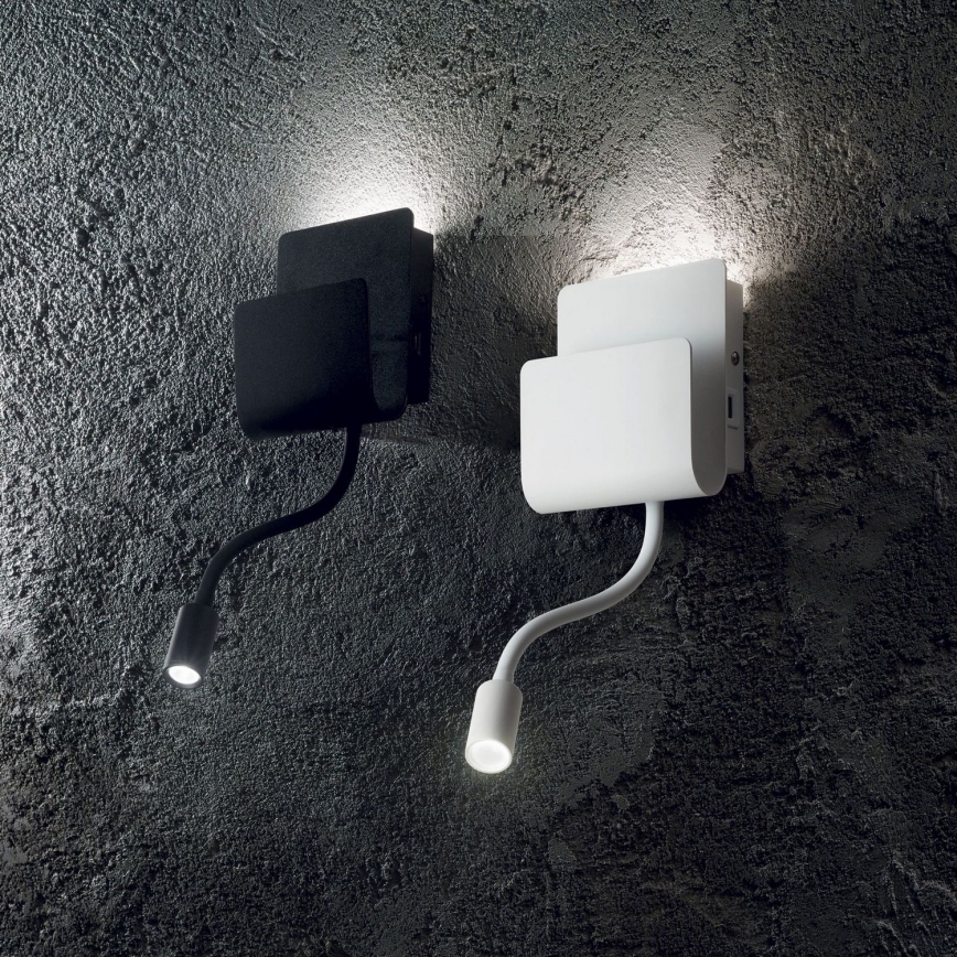 Ideal Lux - Foco LED de pared con una pequeña lámpara flexible PROBE LED/9,5W/230V USB CRI 90 negro